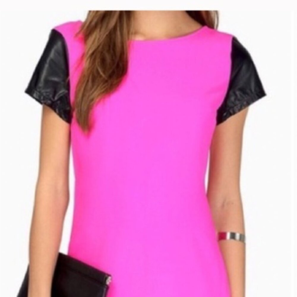 Tobi Hot Pink Dress with Faux Leather Sleeves